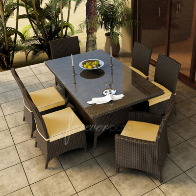 Hampton 7 Piece Dining Set with Sunbrella Cushions Forever Patio Fabric: Canvas Wheat / Spectrum Mushroom Welt