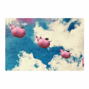 Robin Dickinson When Pigs Fly Digital Pink/Blue Area Rug