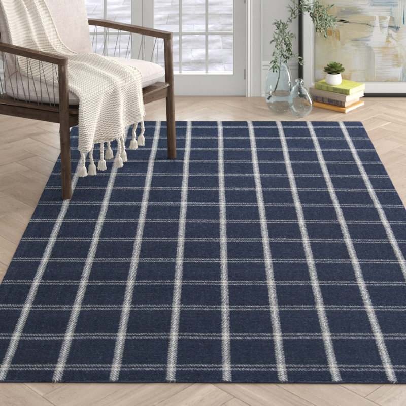 Marlborough Plaid Handmade Flatweave Wool Navy Rug Joss Main