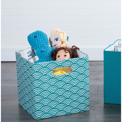 Jennafer Cube Waves Fabric Polyester Bin Ebern Designs Color: Teal, Size: 13" H x 13" W x 13" D