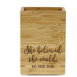 Review She Believed She Could So She Did Bamboo Wooden Pen Holder by Koyal Wholesale