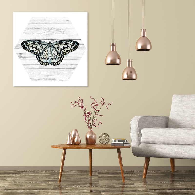 Wrought Studio Blue Butterfly Hexagon Framed Graphic Art Wayfair