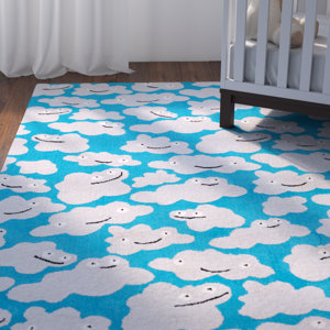 Daisy Sky Puffy Machine Woven Azure Area Rug