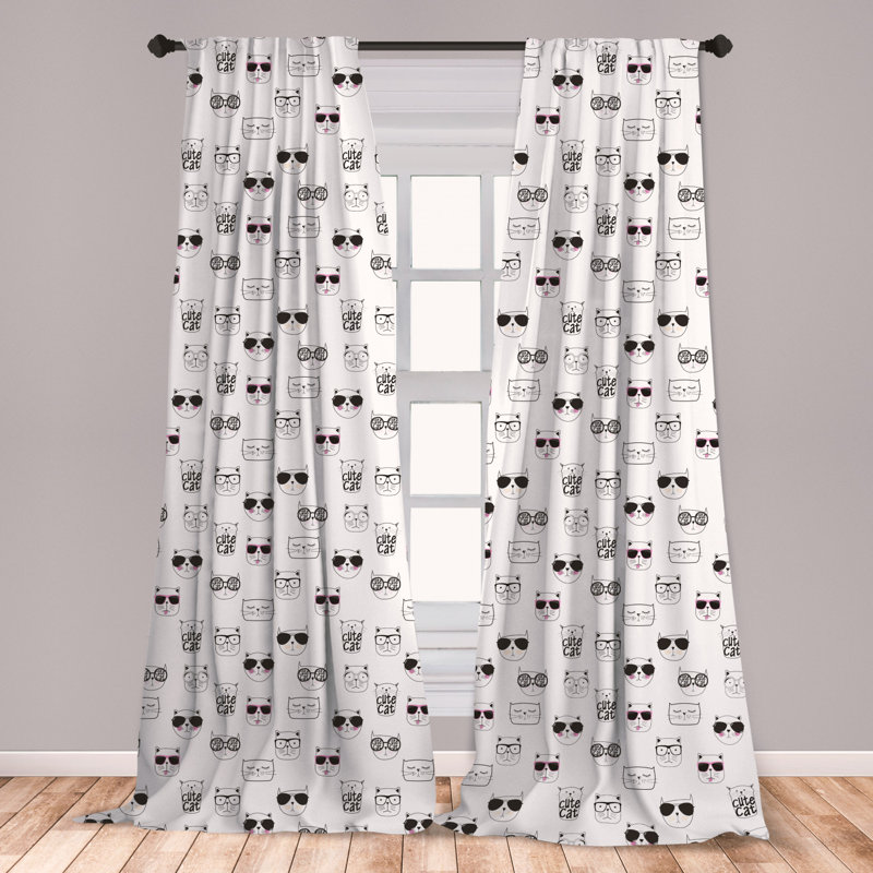 East Urban Home Ambesonne Cat Curtains Cool Hipster Cat Portraits