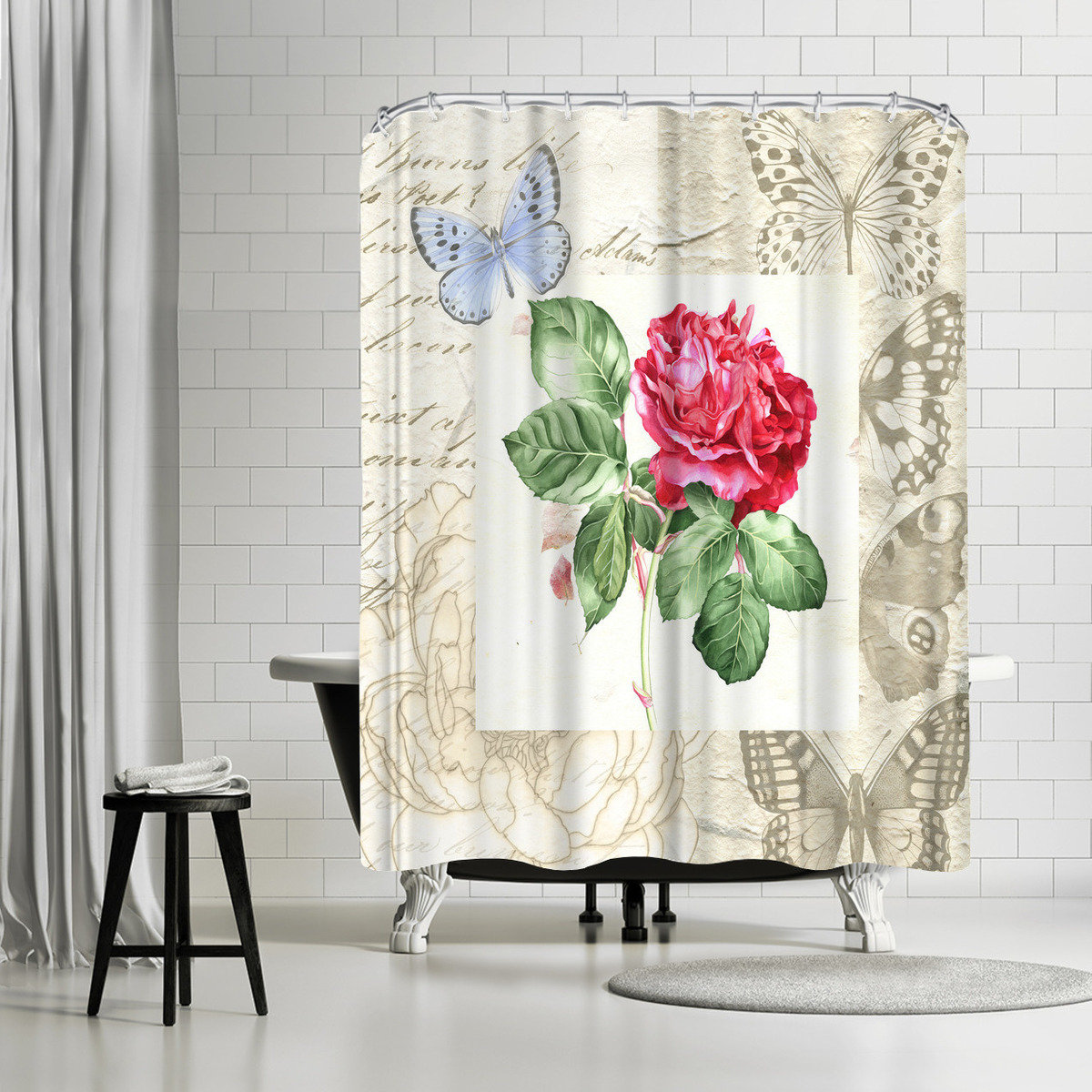East Urban Home Elizabeth Hellman Red Rose With Butterflies Single