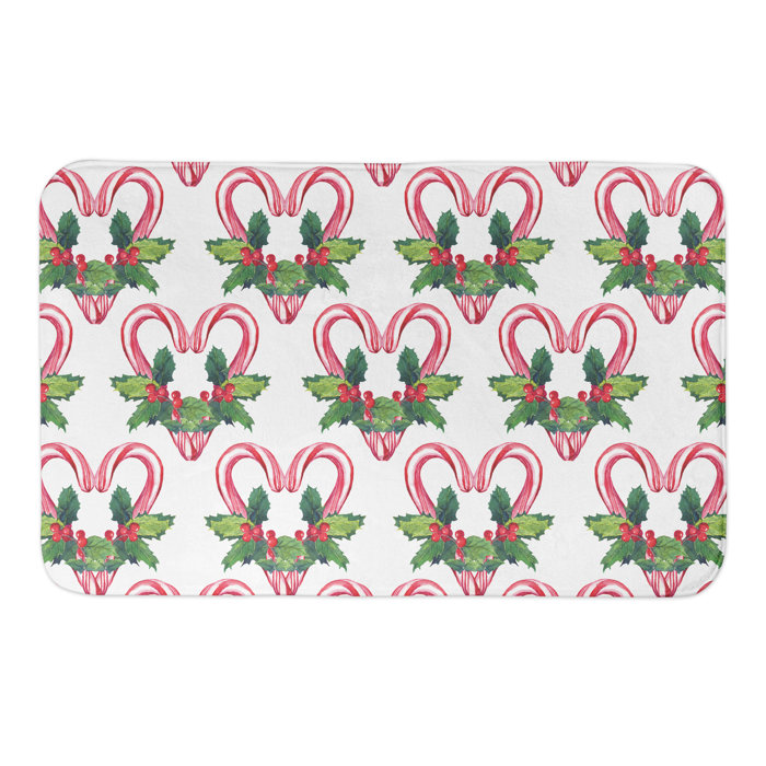Grajeda Candy Cane Pattern Rectangle Non-Slip Floral Bath Rug