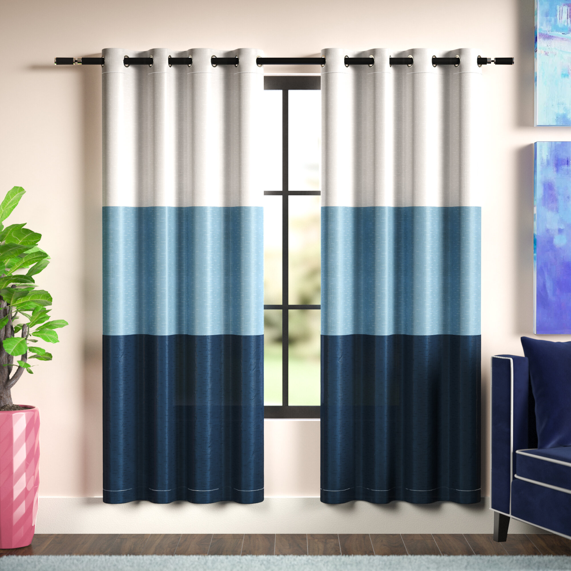 Ebern Designs Haoxuan Striped Semi Sheer Grommet Curtain Panels Reviews Wayfair