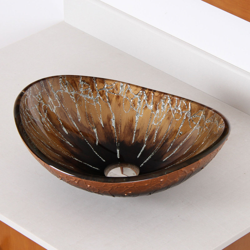 Elite Hand Painted Boat Glass Oval Vessel Bathroom Sink & Reviews Wayfair