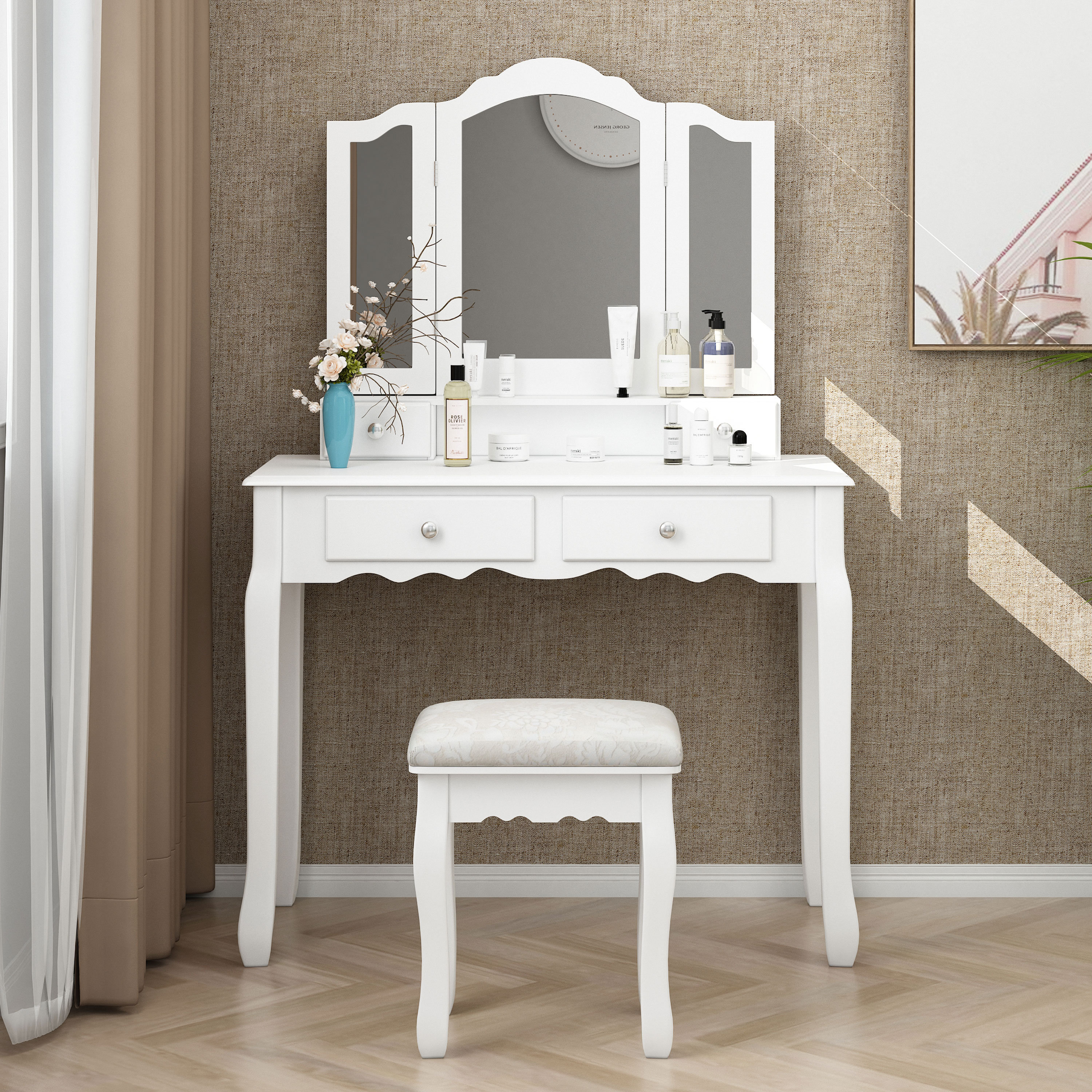 photo Makeup Vanity rippeon makeup vanity set with stool and mirror