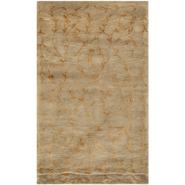 Claussen Tibetan Hand Knotted Silk/Wool Green/Gold Area Rug by Fleur De Lis Living