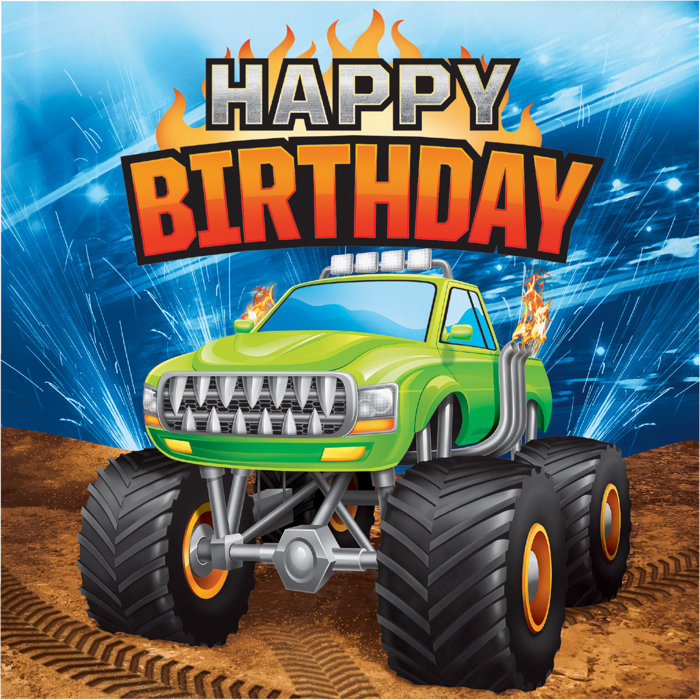 Monster Truck Happy Birthday 6 5 Paper Disposable Napkins