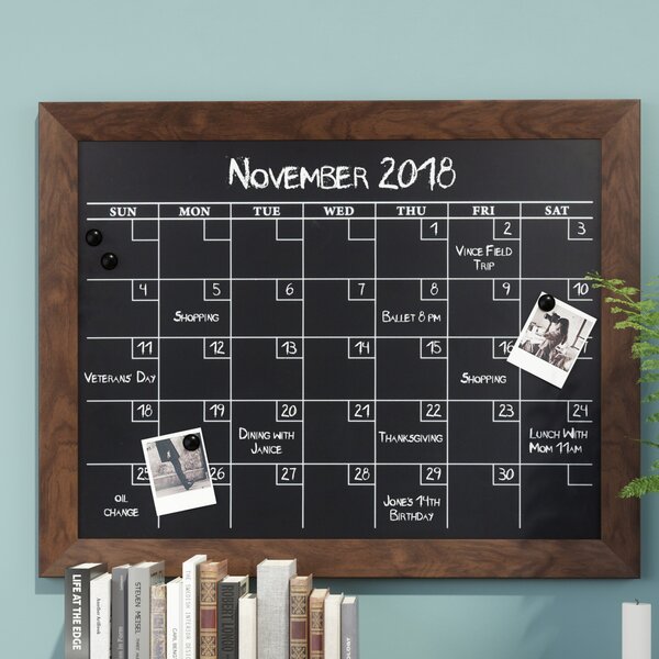 Framed Monthly Calendar Magnetic Wall Mounted Chalkboard by Union Rustic