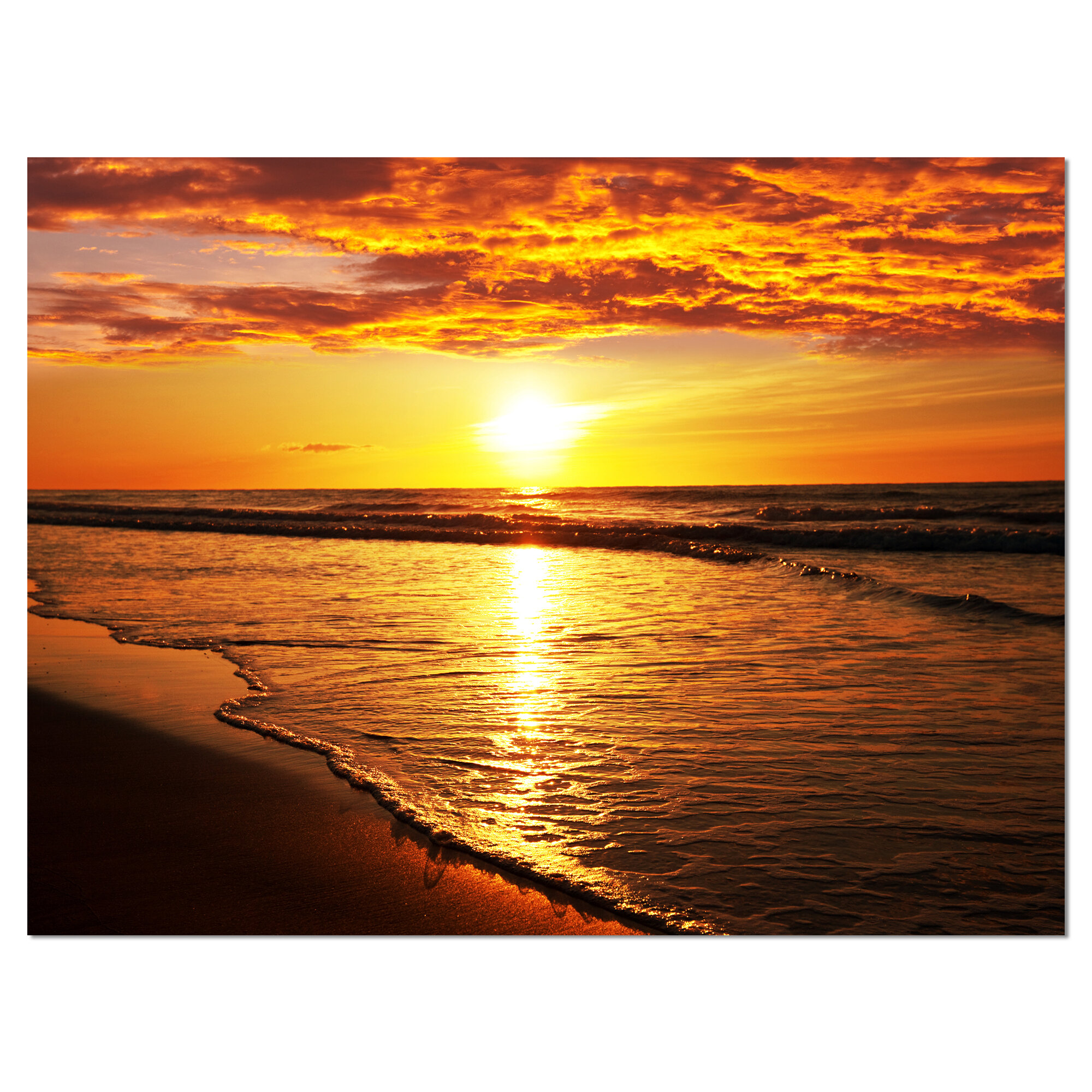 East Urban Home Bright Yellow Sunset Over Waves Graphic Art Wayfair