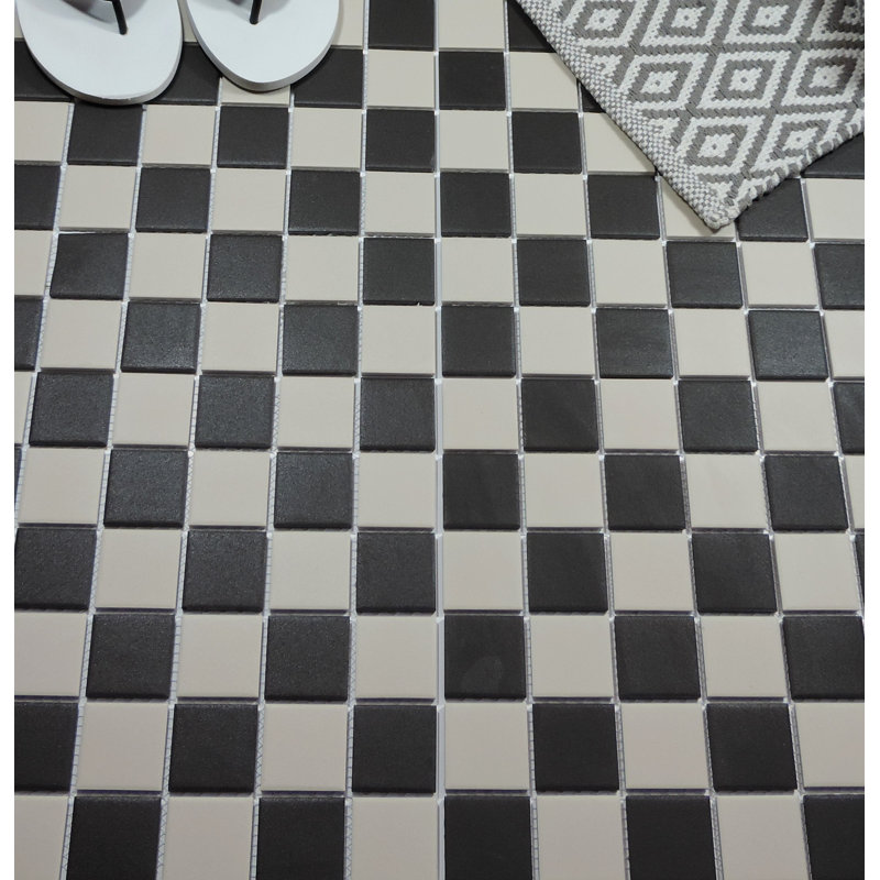 Themosaicfactory London Chessboard 2 X 2 Porcelain Mosaic Tile In Black White