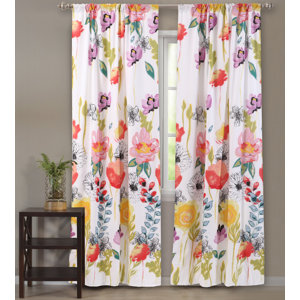 Appenzell Nature/Floral Sheer Rod pocket Curtain Panels (Set of 2)