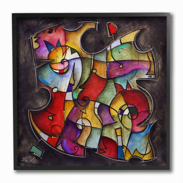 Ebern Designs Colorful Geometry Abstract Distressed Texture