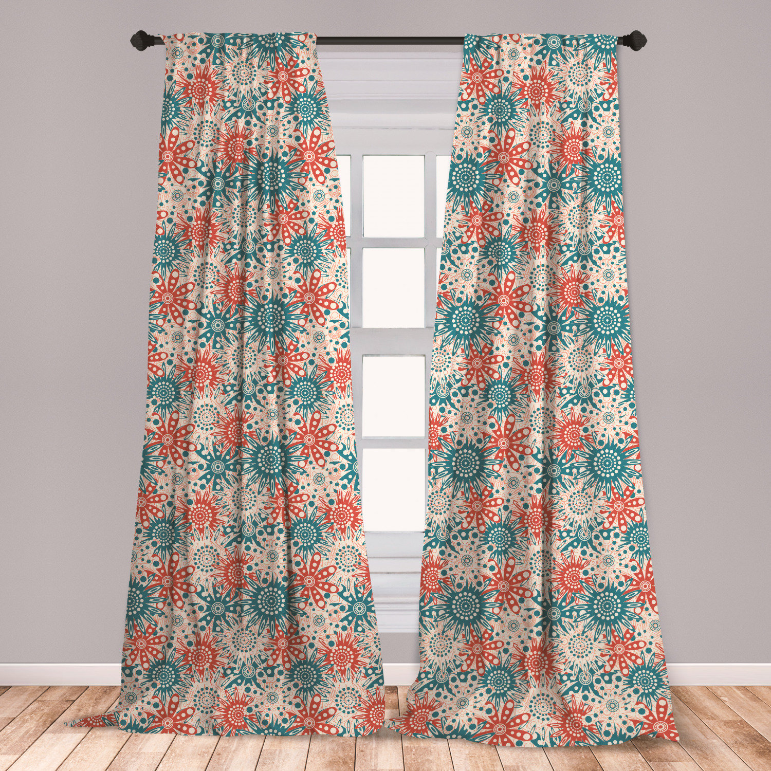 East Urban Home Ambesonne Red And Blue Window Curtains Hippie