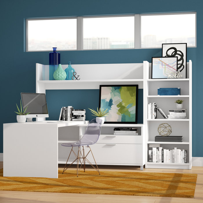 Heyworth L Shape Executive Desk With Hutch And Bookcase Heyworth L Shape Executive Desk With Hutch And Bookcase