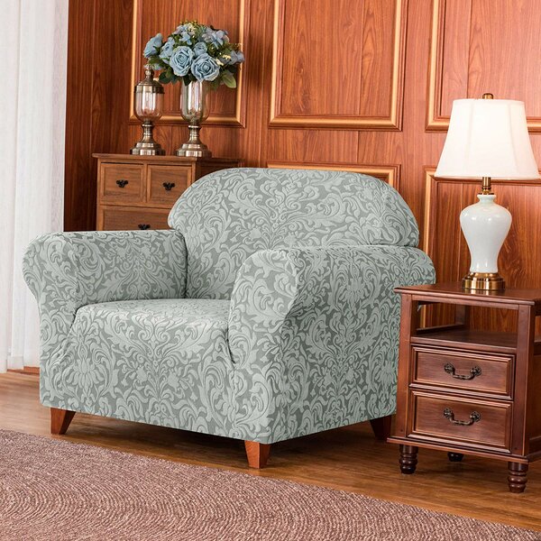 Damask Printed Stretch Box Cushion Armchair Slipcover By Charlton Home