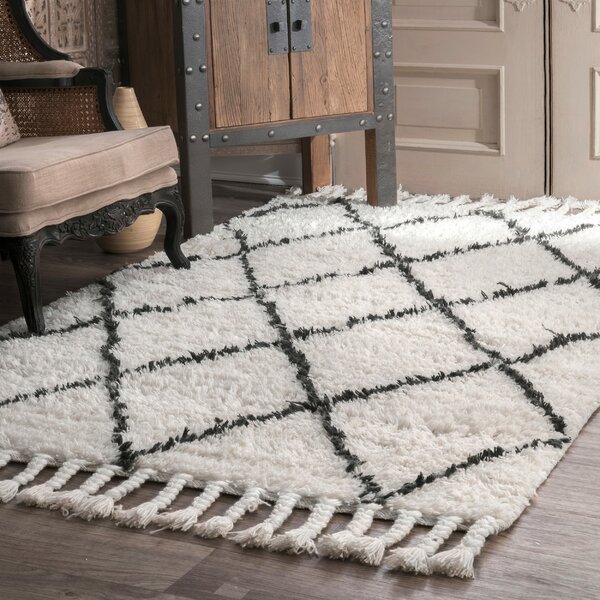 Twinar Hand-Knotted Wool Off White/Dark Grey Area Rug by Langley Street