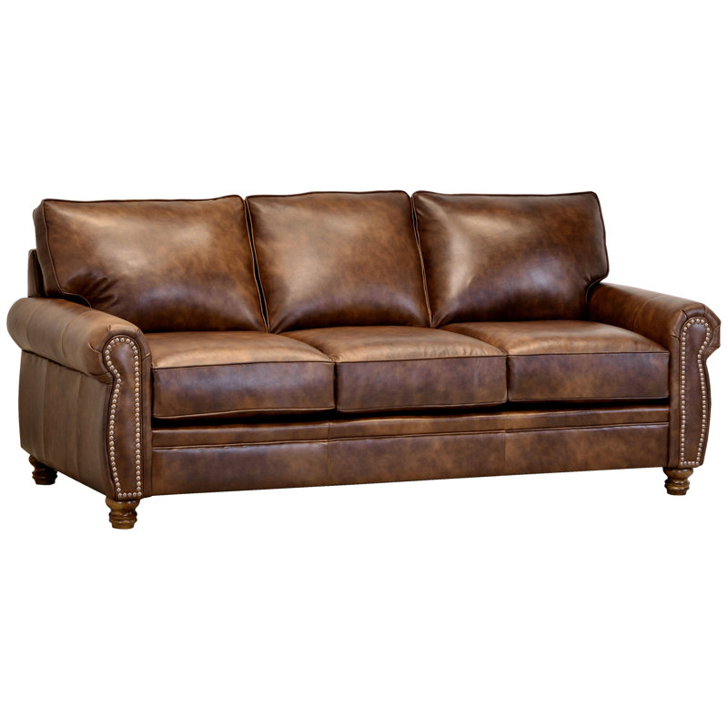 Charlton Home Made In Usa Alborghus Brown Top Grain Leather Sofa Alborghus Brown Top Grain Leather Sofa