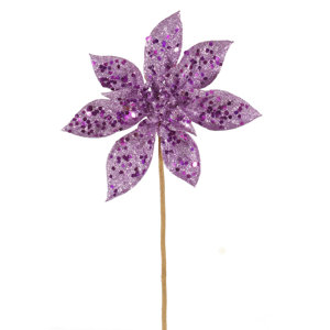 Glitter Poinsettia Flower Artificial Christmas Spray Pick