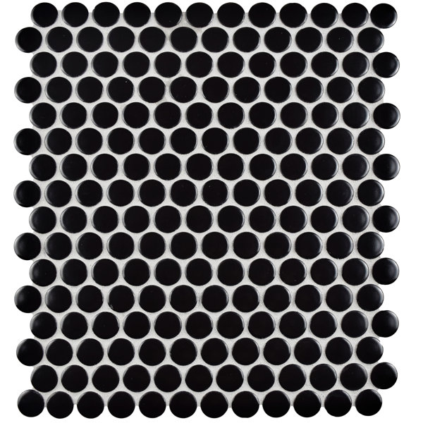 Retro Penny Round 9.75 x 11.5 Porcelain Mosaic Tile in Black by EliteTile