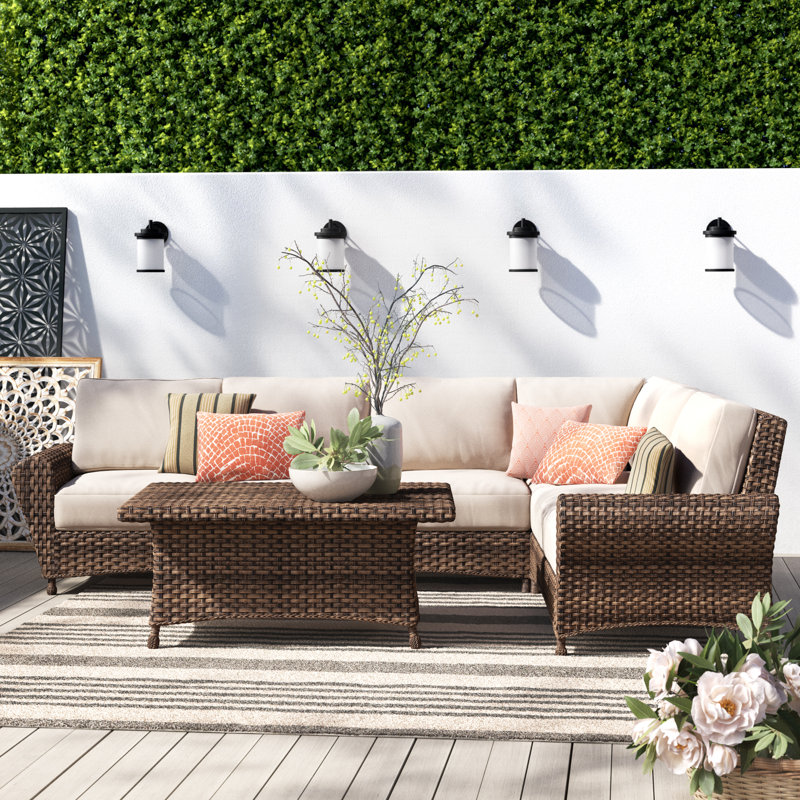 Wanamaker 5 Piece Rattan Sunbrella Sectional Seating Group With Cushions Joss Main