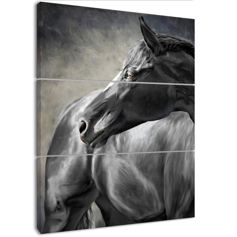 East Urban Home Black Horse Oil Painting Print Multi Piece Image