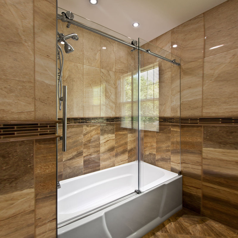 Vigo Elan 74 In H X 44 In To 48 In W Frameless Bypass Sliding Matte Black Shower Door Clear Glass In The Shower Doors Department At Lowes Com