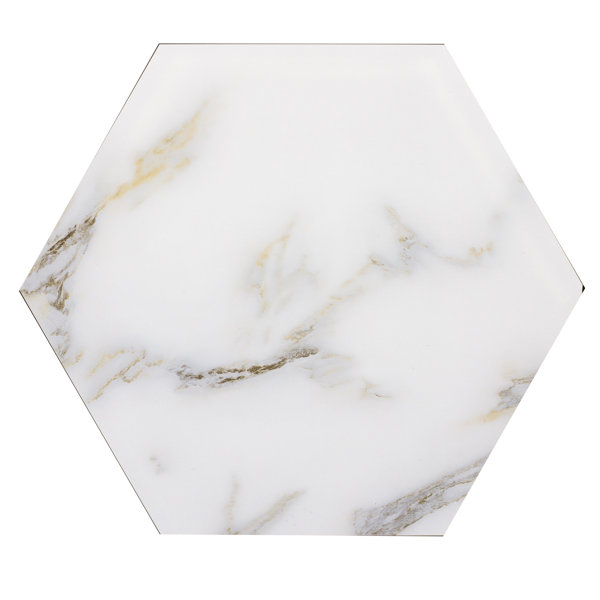Nature 8 x 8 Glass Hexagon Tile in Calacatta Gold/Gray Veins by Abolos