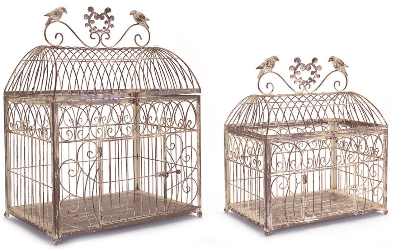 Melrose Intl 2 Piece Rustic Wire Decorative Bird Cage Set Reviews   2 Piece Rustic Wire Decorative Bird Cage Set 