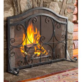 Details about   Fireplace Screen with Door Free Standing Spark Guard TREE OF LIFE