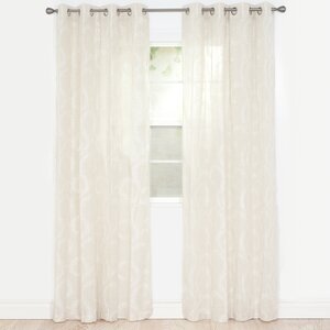 Fern Leaf Embroidered Nature/Floral Semi-Sheer Grommet Single Curtain Panel