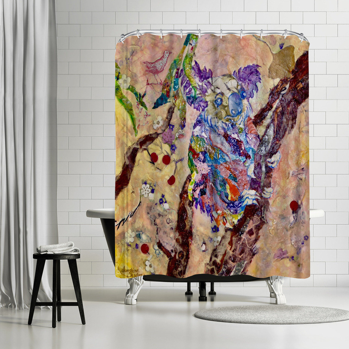 Tree Leaves Koala Bear Shower Curtain Hooks Bathroom Mat Rugs Waterpoof Fabric