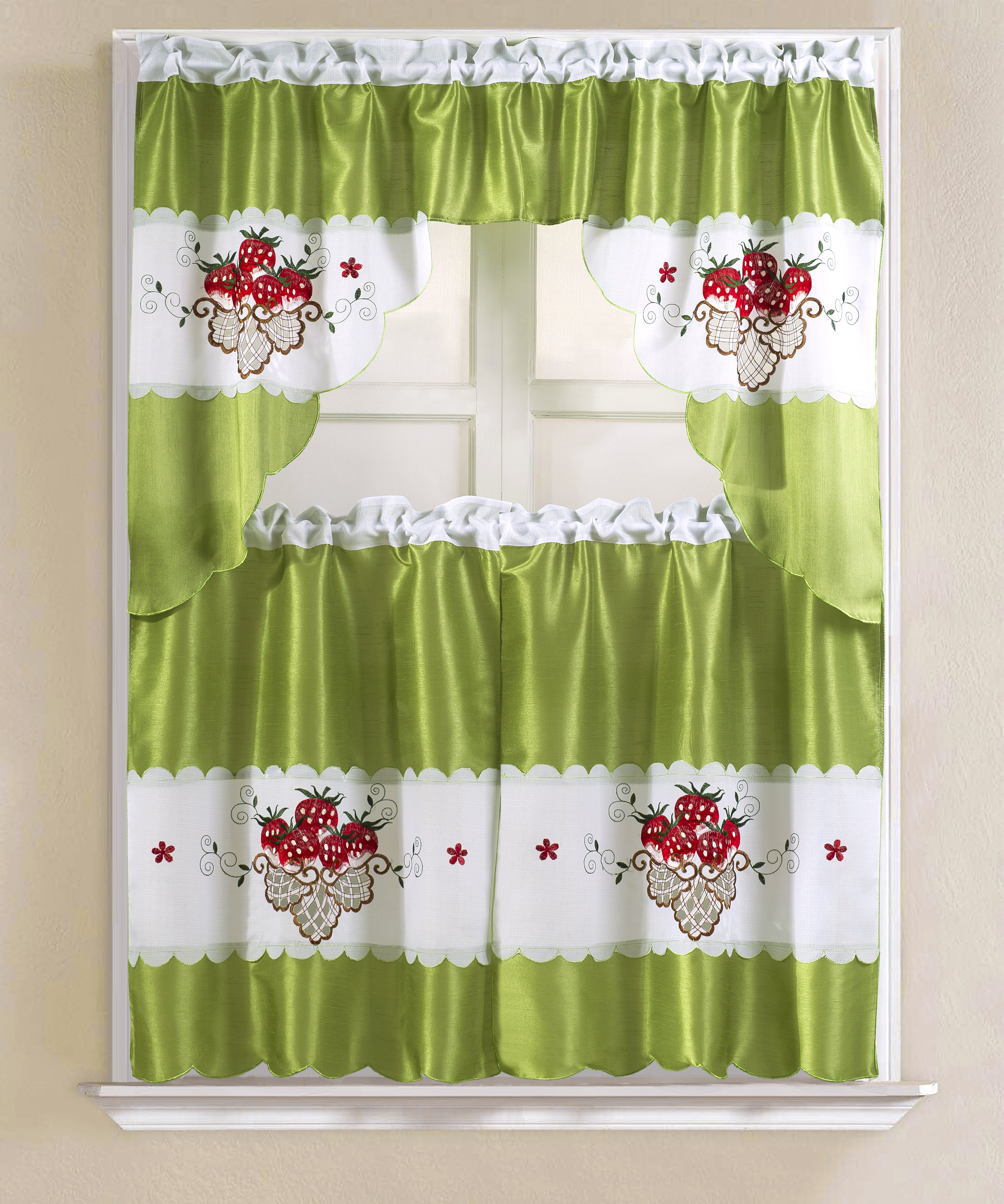 Winston Porter Sosa Faux Silk 3 Piece 60 Kitchen Curtain Set