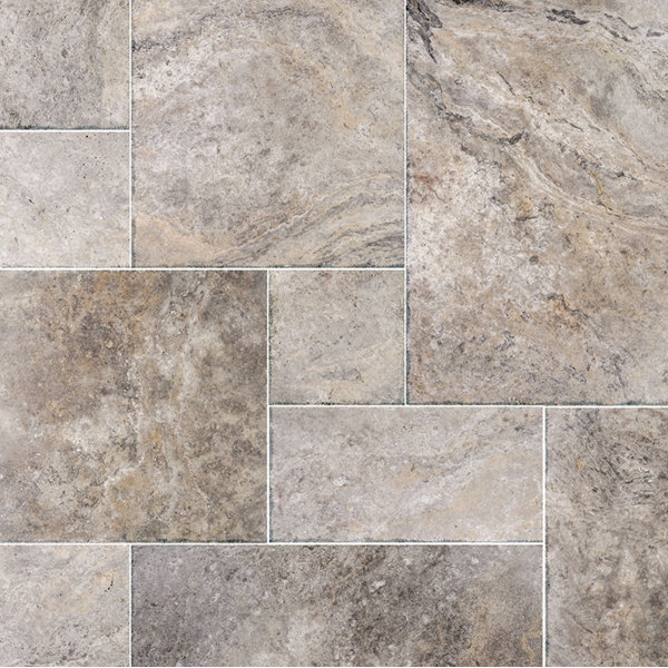 Random Sized Travertine Field Tile in Silver Chiseled Brushed by Parvatile