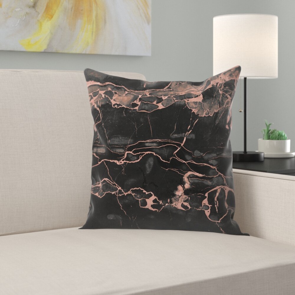 East Urban Home Copper On Black Marble Throw Pillow Wayfair