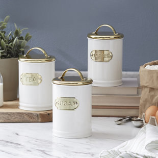 Sugar Canister Wayfair Morning Glory Metal Coffee Tea Sugar Set Of 3