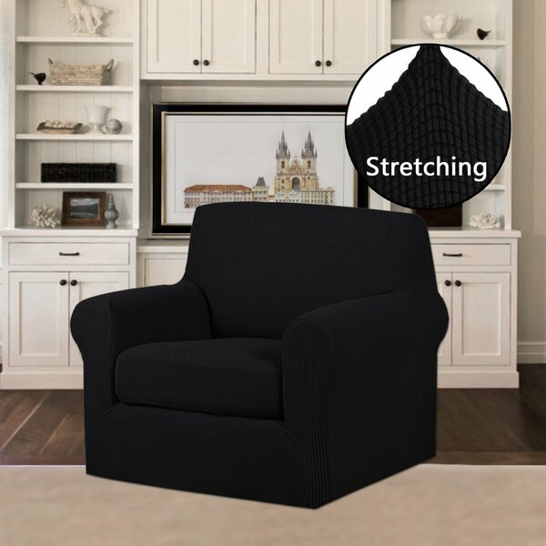 2 Piece Jacquard Stretch Fit Leather-Safe Box Cushion Armchair Slipcover Set By Symple Stuff