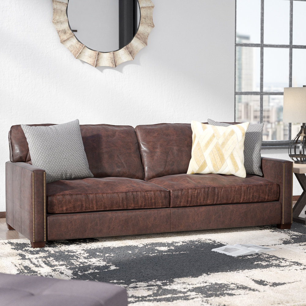 T Austin Design Grandfield Nailhead Leather Sofa Reviews Wayfair