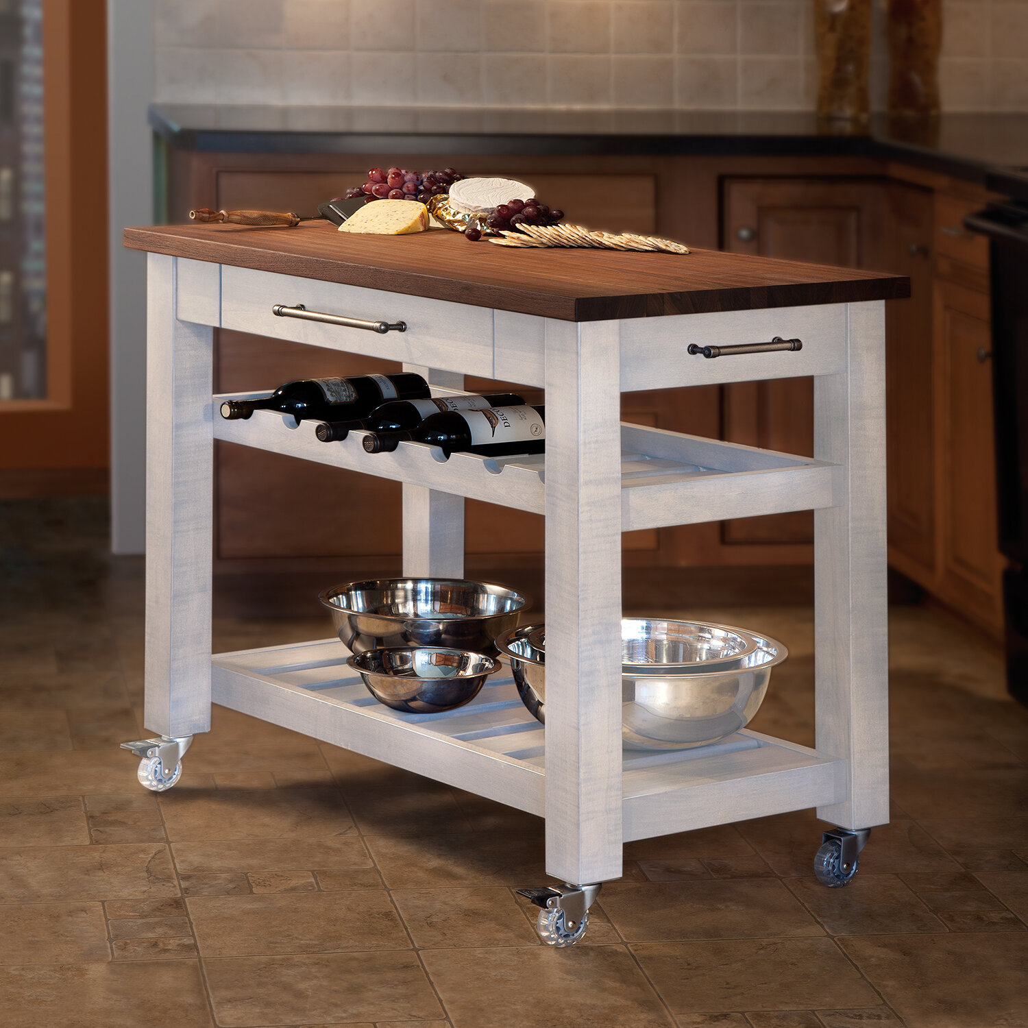 Metro Mobile Kitchen Island With Solid Walnut Top 