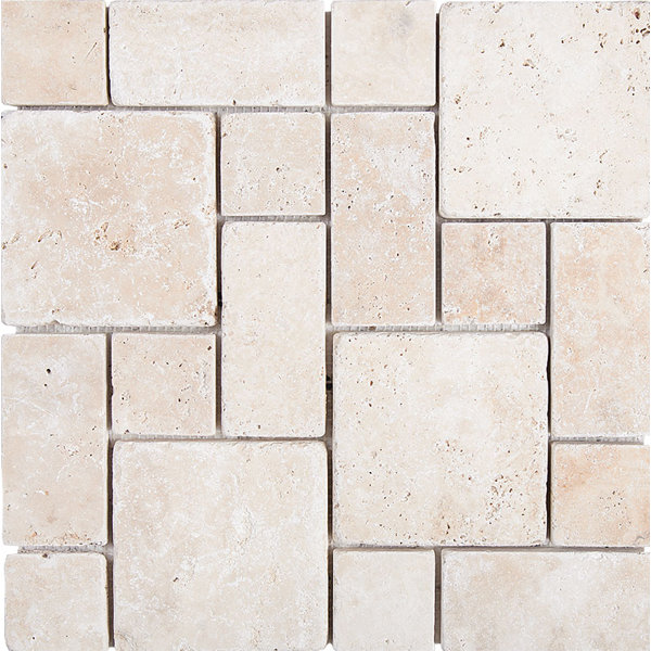 Roman Pattern Tumbled Random Sized Stone Mosaic Tile in Ivory by Parvatile