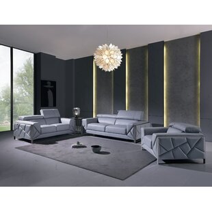 Luigi - Light Italian Leather Blue Sofa Set by Global United