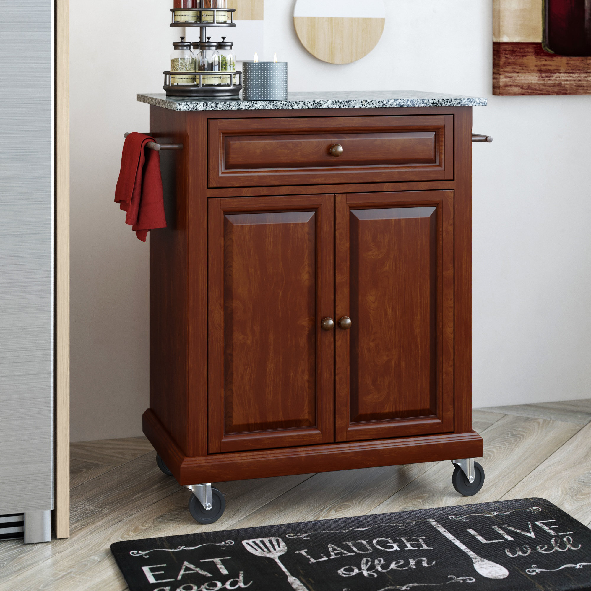 Charlton Home Hedon Portable Kitchen Cart With Granite Top