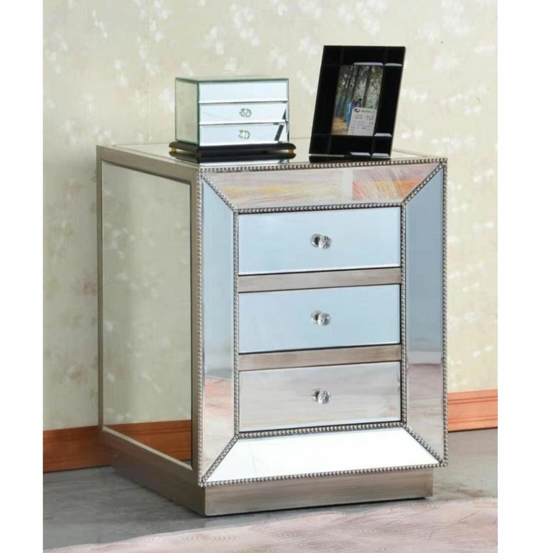 Rosdorf Park 3 Drawer Nightstand In Mirrored Wayfair