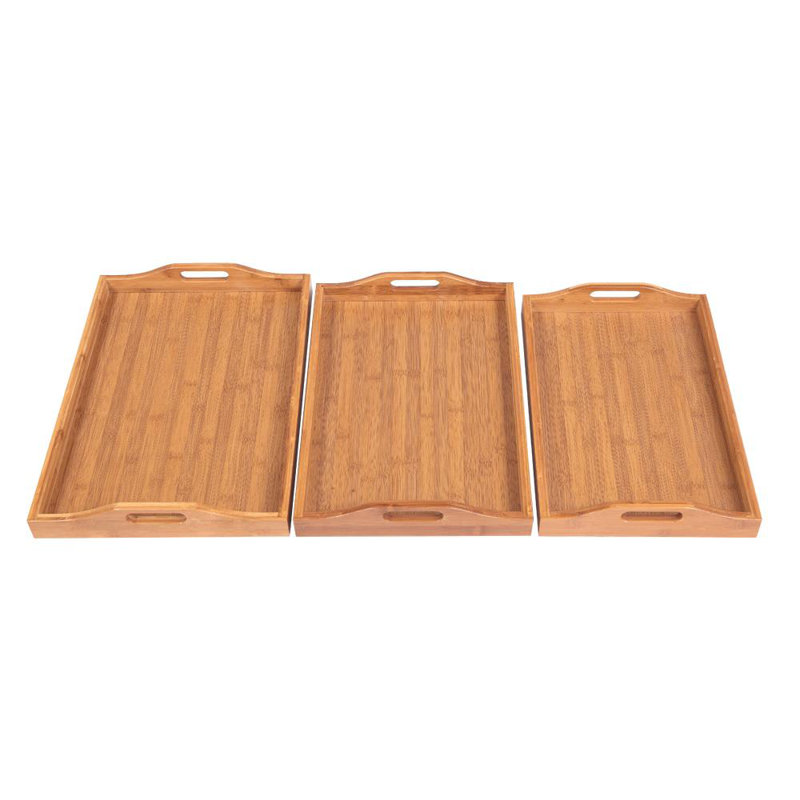 Corrigan Studio Glenville Bamboo Wood 3 Piece Coffee Table Tray Set Wayfair