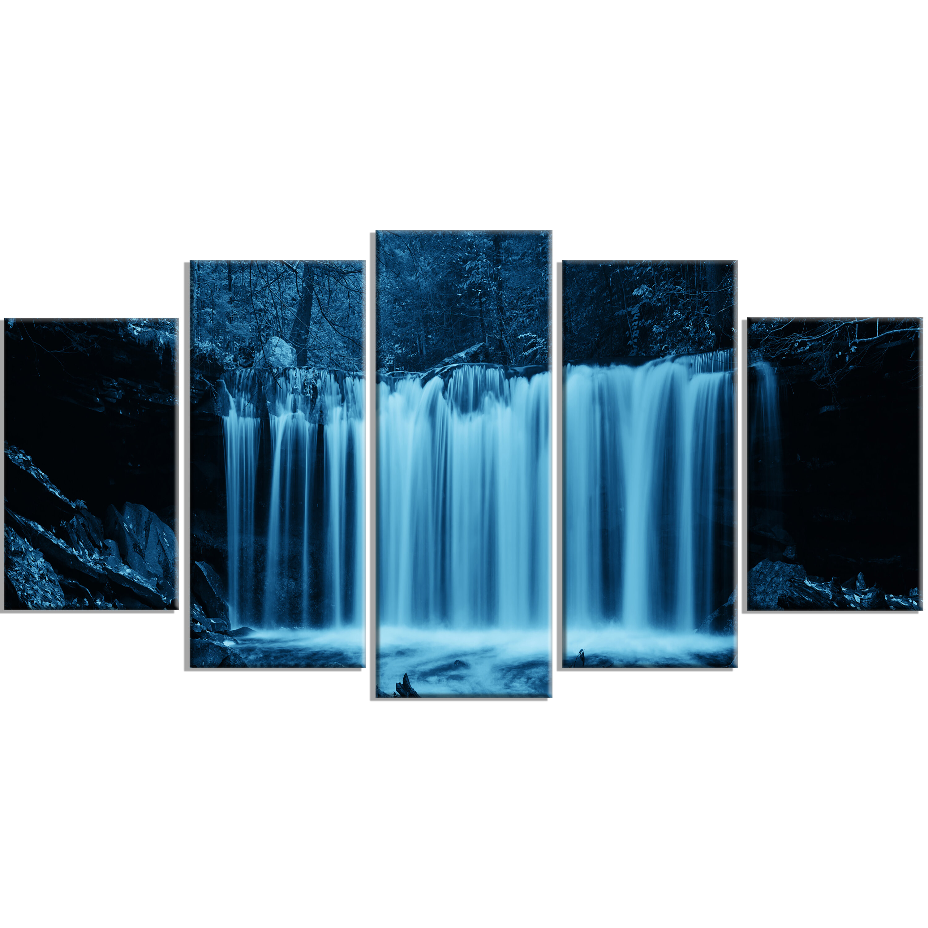 Designart Waterfalls In Wood 5 Piece Wall Art On Wrapped Canvas Set In Black White Wayfair