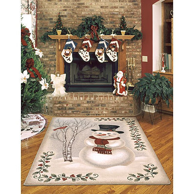 Winter Seasonl Snowman Beige Area Rug