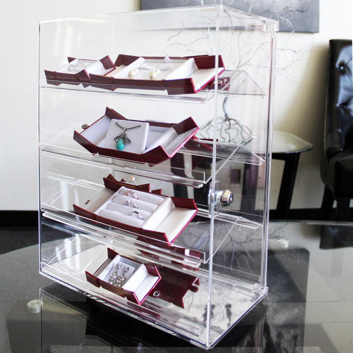 Ikee Design Lockable 4 Tiers Showcase Rotating Acrylic Jewelry